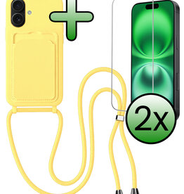 BASEY. BASEY. iPhone 16 Plus Hoesje Pashouder met Koord Met 2x Screenprotector - Geel