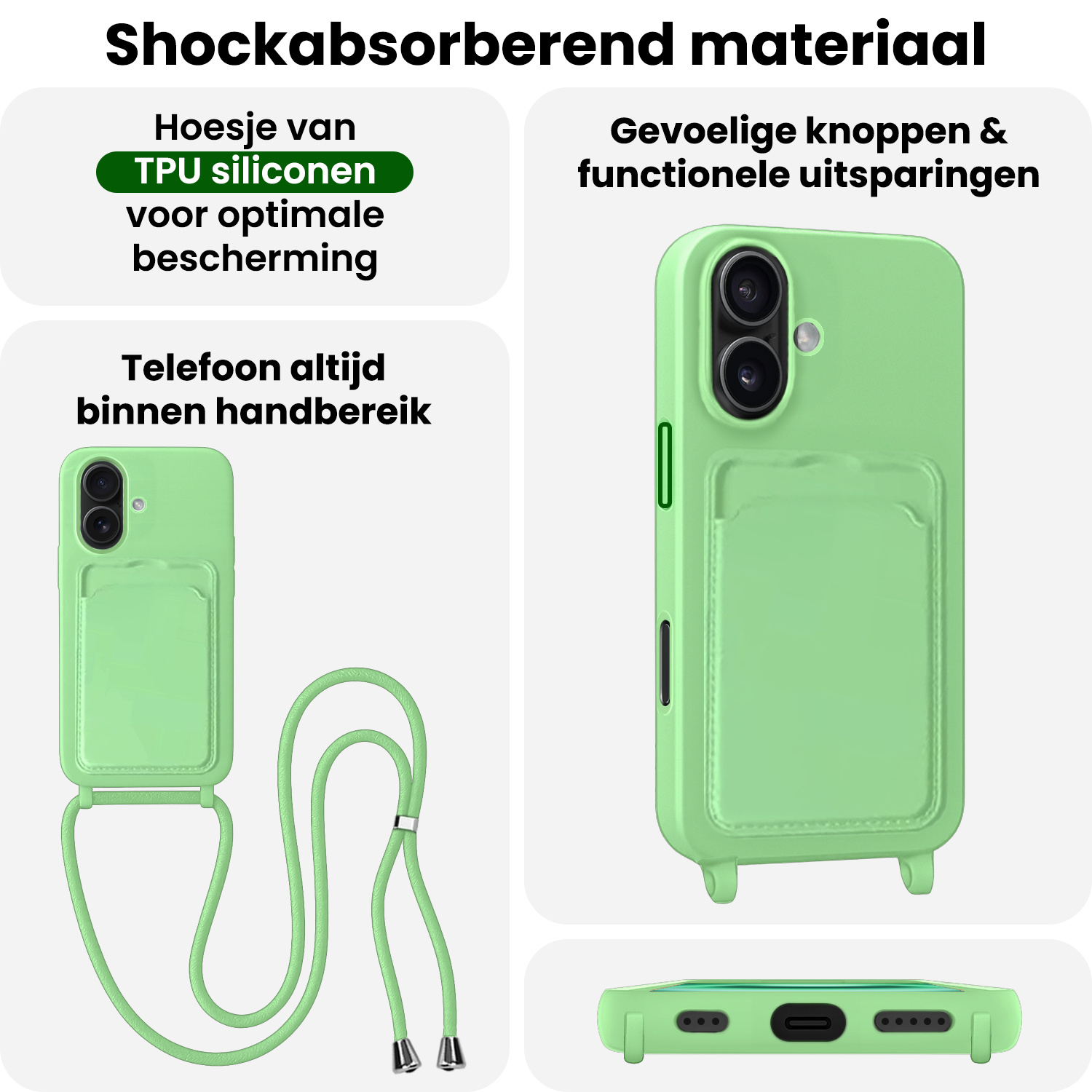 BASEY. BASEY. iPhone 16 Plus Hoesje Pashouder met Koord - Groen