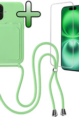 BASEY. BASEY. iPhone 16 Plus Hoesje Pashouder met Koord Met Screenprotector - Groen