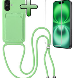 BASEY. BASEY. iPhone 16 Plus Hoesje Pashouder met Koord Met Screenprotector - Groen