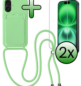 BASEY. BASEY. iPhone 16 Plus Hoesje Pashouder met Koord Met 2x Screenprotector - Groen