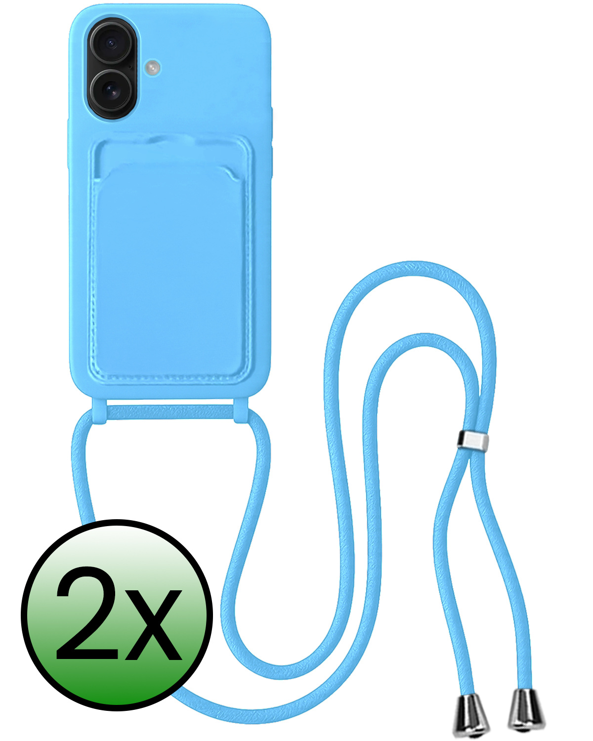 BASEY. BASEY. iPhone 16 Plus Hoesje Pashouder met Koord - Lichtblauw - 2 PACK