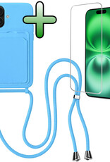 BASEY. BASEY. iPhone 16 Plus Hoesje Pashouder met Koord Met Screenprotector - Lichtblauw