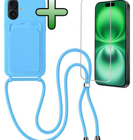 BASEY. BASEY. iPhone 16 Plus Hoesje Pashouder met Koord Met Screenprotector - Lichtblauw