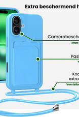 BASEY. BASEY. iPhone 16 Plus Hoesje Pashouder met Koord Met 2x Screenprotector - Lichtblauw
