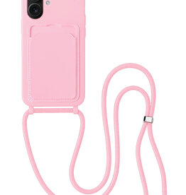 BASEY. BASEY. iPhone 16 Plus Hoesje Pashouder met Koord - Lichtroze