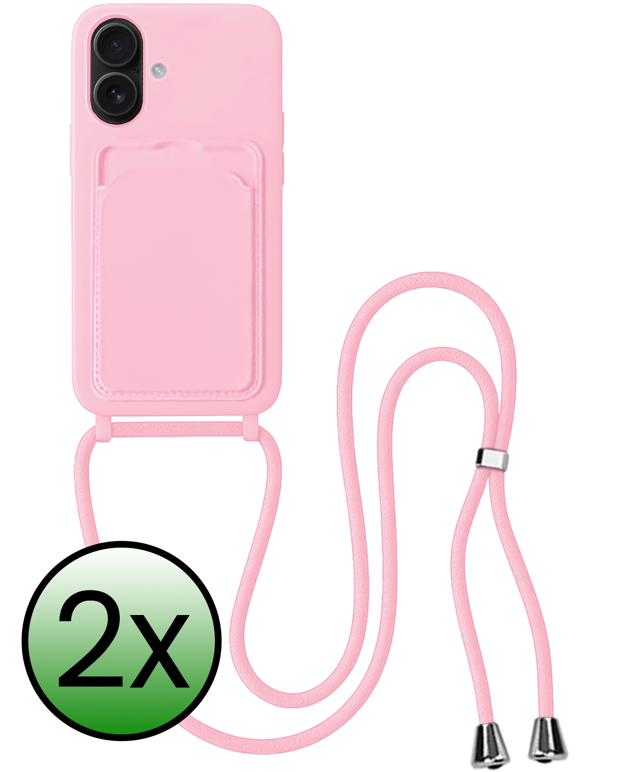 BASEY. BASEY. iPhone 16 Plus Hoesje Pashouder met Koord - Lichtroze - 2 PACK