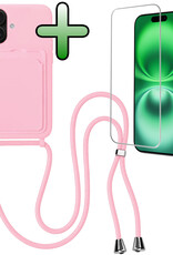 BASEY. BASEY. iPhone 16 Plus Hoesje Pashouder met Koord Met Screenprotector - Lichtroze