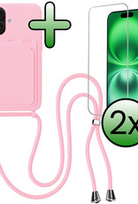 BASEY. BASEY. iPhone 16 Plus Hoesje Pashouder met Koord Met 2x Screenprotector - Lichtroze