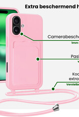 BASEY. BASEY. iPhone 16 Plus Hoesje Pashouder met Koord Met 2x Screenprotector - Lichtroze