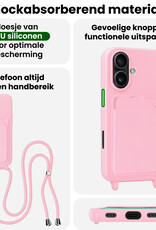 BASEY. BASEY. iPhone 16 Plus Hoesje Pashouder met Koord Met 2x Screenprotector - Lichtroze