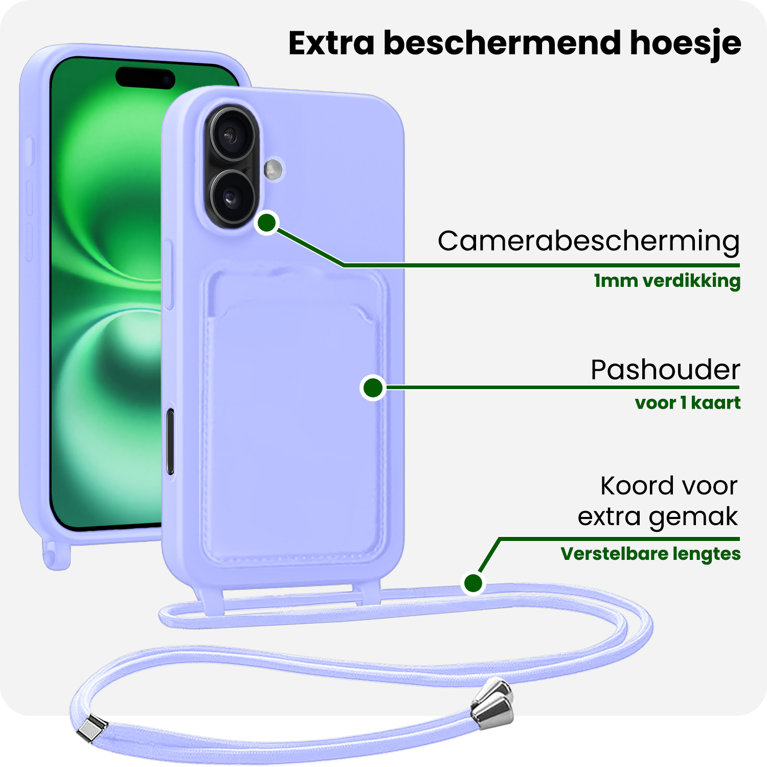 BASEY. BASEY. iPhone 16 Plus Hoesje Pashouder met Koord - Lila - 2 PACK