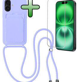 BASEY. BASEY. iPhone 16 Plus Hoesje Pashouder met Koord Met Screenprotector - Lila