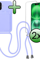 BASEY. BASEY. iPhone 16 Plus Hoesje Pashouder met Koord Met 2x Screenprotector - Lila