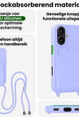 BASEY. BASEY. iPhone 16 Plus Hoesje Pashouder met Koord Met 2x Screenprotector - Lila