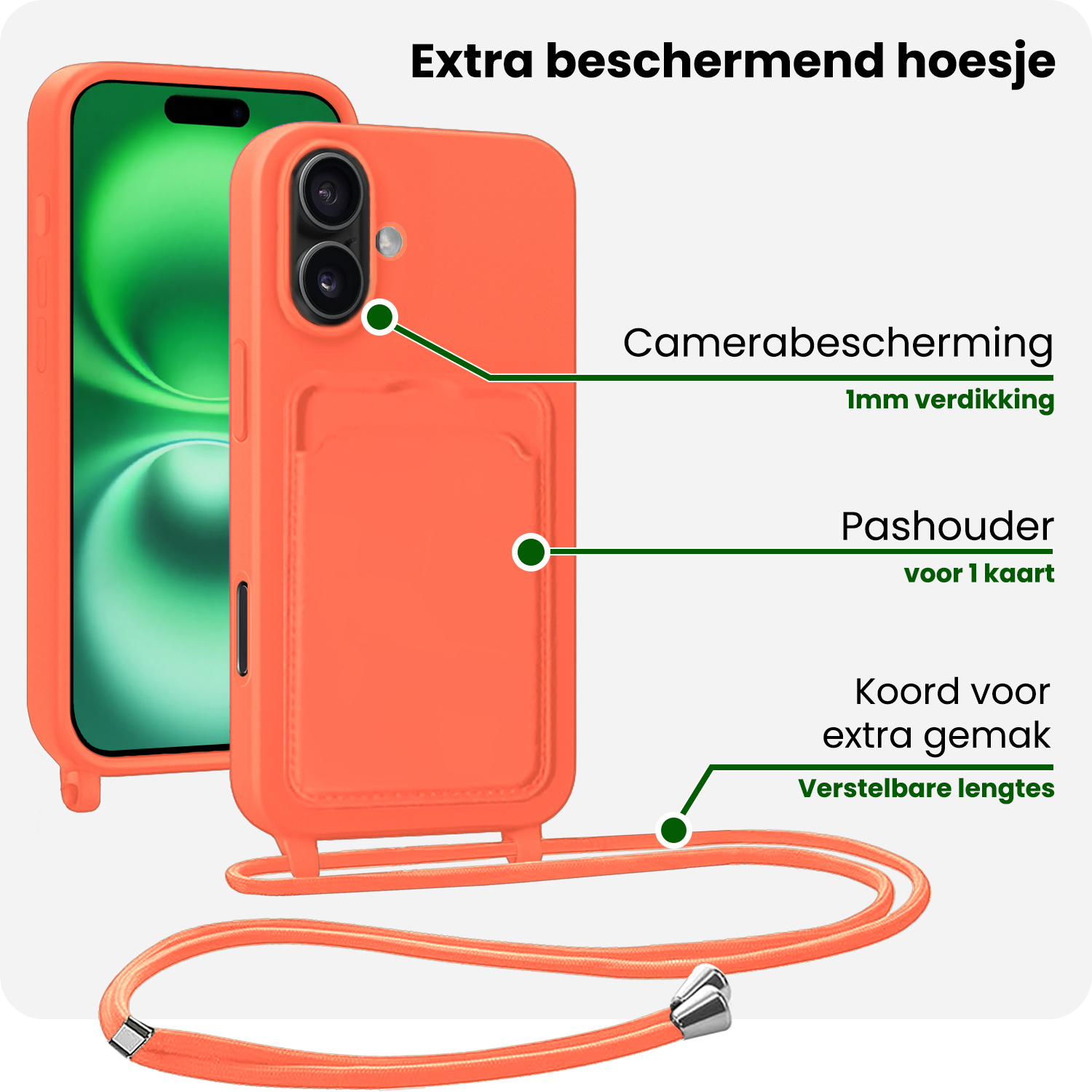 BASEY. BASEY. iPhone 16 Plus Hoesje Pashouder met Koord - Papaya