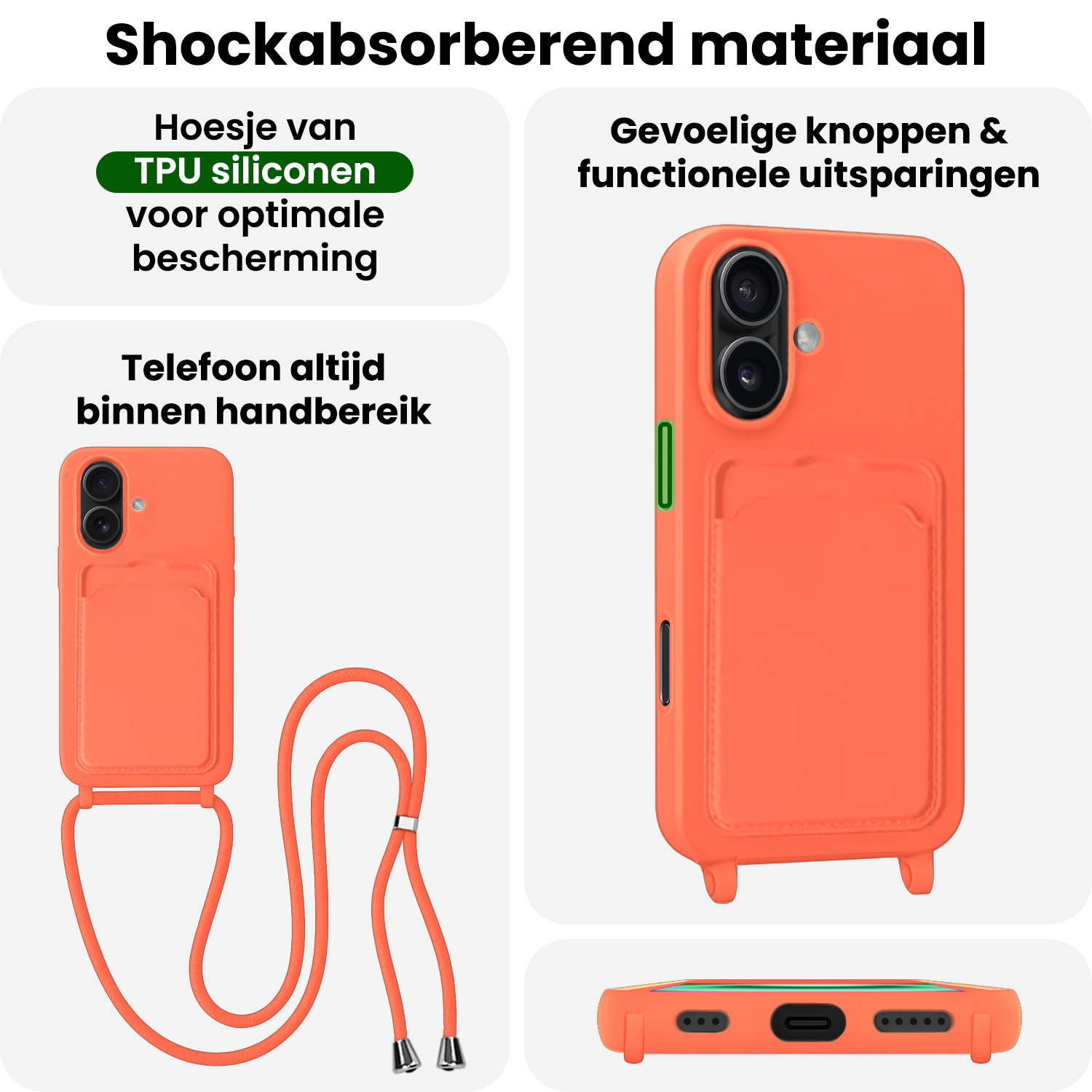 BASEY. BASEY. iPhone 16 Plus Hoesje Pashouder met Koord - Papaya