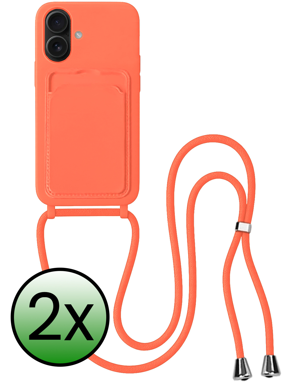 BASEY. BASEY. iPhone 16 Plus Hoesje Pashouder met Koord - Papaya - 2 PACK