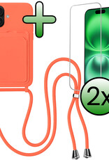 BASEY. BASEY. iPhone 16 Plus Hoesje Pashouder met Koord Met 2x Screenprotector - Papaya