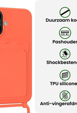 BASEY. BASEY. iPhone 16 Plus Hoesje Pashouder met Koord Met 2x Screenprotector - Papaya
