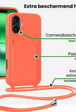 BASEY. BASEY. iPhone 16 Plus Hoesje Pashouder met Koord Met 2x Screenprotector - Papaya