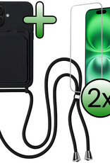 BASEY. BASEY. iPhone 16 Plus Hoesje Pashouder met Koord Met 2x Screenprotector - Zwart
