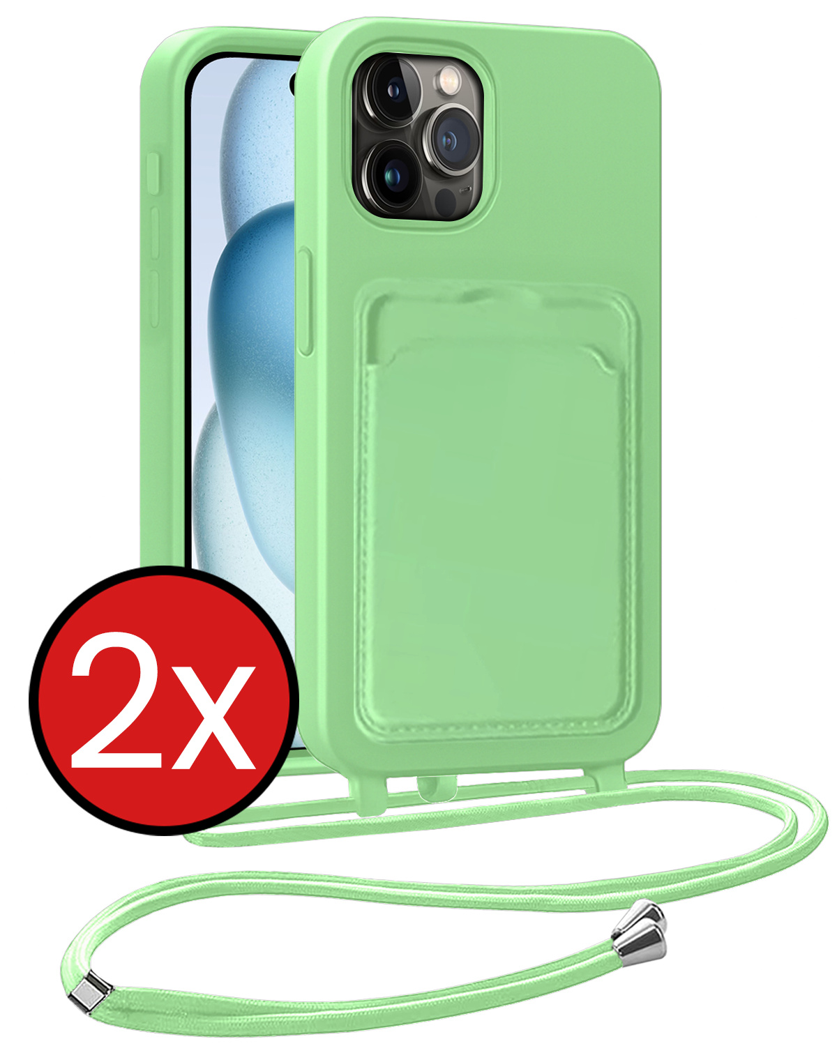 BASEY. BASEY. iPhone 16 Hoesje Pashouder met Koord - Aubergine - 2 PACK