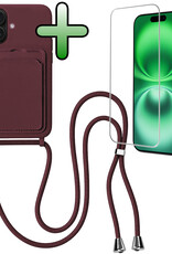BASEY. BASEY. iPhone 16 Hoesje Pashouder met Koord Met Screenprotector - Aubergine