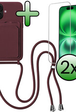 BASEY. BASEY. iPhone 16 Hoesje Pashouder met Koord Met 2x Screenprotector - Aubergine