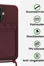 BASEY. BASEY. iPhone 16 Hoesje Pashouder met Koord Met 2x Screenprotector - Aubergine