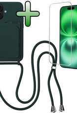 BASEY. BASEY. iPhone 16 Hoesje Pashouder met Koord Met Screenprotector - Donkergroen