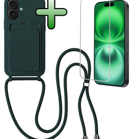 BASEY. BASEY. iPhone 16 Hoesje Pashouder met Koord Met Screenprotector - Donkergroen