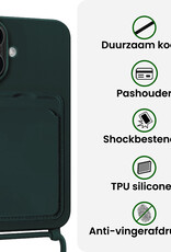 BASEY. BASEY. iPhone 16 Hoesje Pashouder met Koord Met 2x Screenprotector - Donkergroen