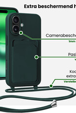 BASEY. BASEY. iPhone 16 Hoesje Pashouder met Koord Met 2x Screenprotector - Donkergroen