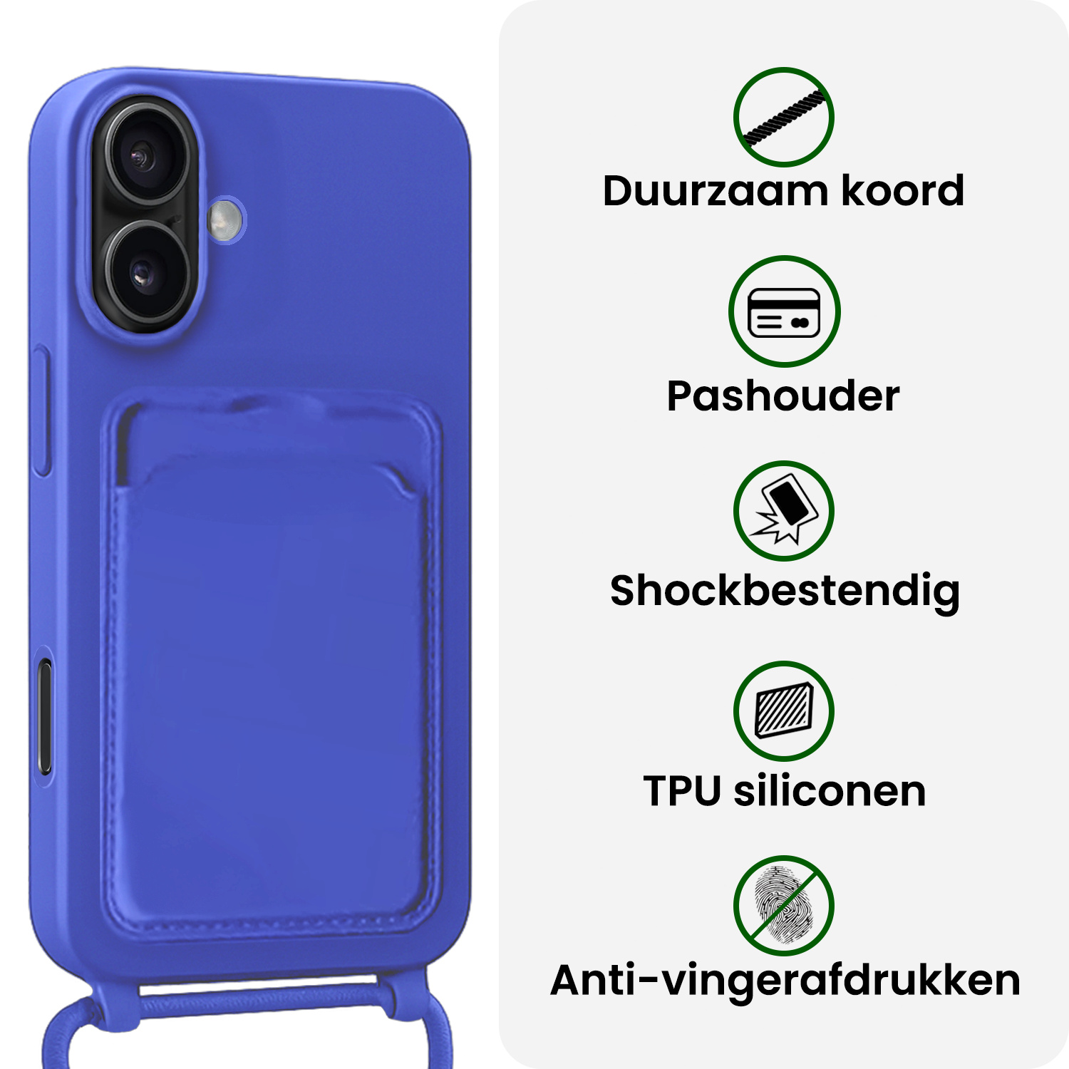 BASEY. BASEY. iPhone 16 Hoesje Pashouder met Koord - Fel Blauw - 2 PACK