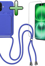 BASEY. BASEY. iPhone 16 Hoesje Pashouder met Koord Met Screenprotector - Fel Blauw