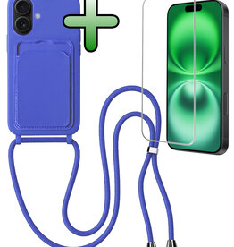 BASEY. BASEY. iPhone 16 Hoesje Pashouder met Koord Met Screenprotector - Fel Blauw
