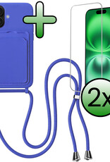 BASEY. BASEY. iPhone 16 Hoesje Pashouder met Koord Met 2x Screenprotector - Fel Blauw