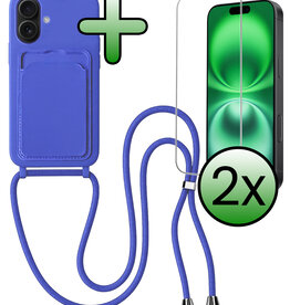 BASEY. BASEY. iPhone 16 Hoesje Pashouder met Koord Met 2x Screenprotector - Fel Blauw