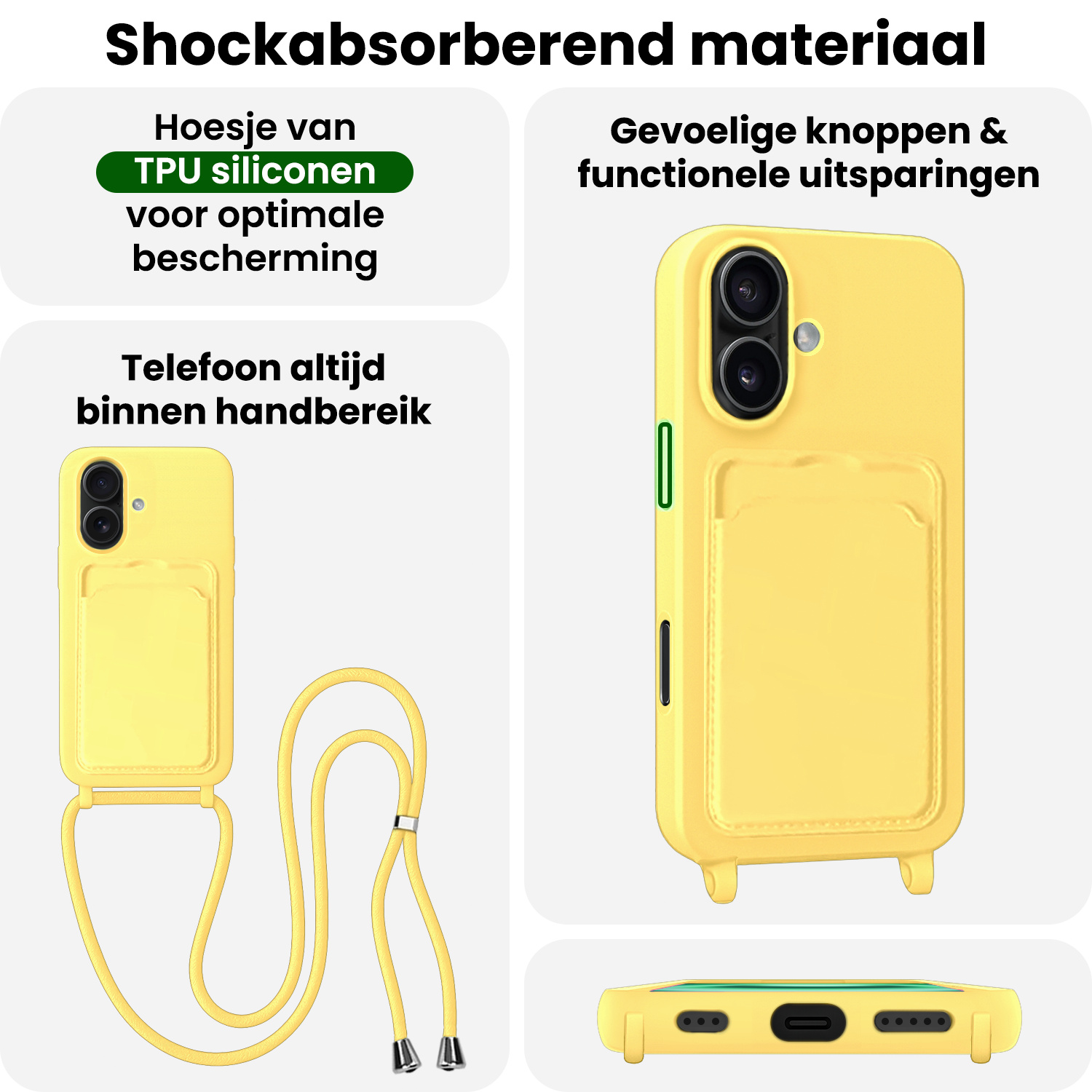 BASEY. BASEY. iPhone 16 Hoesje Pashouder met Koord - Geel