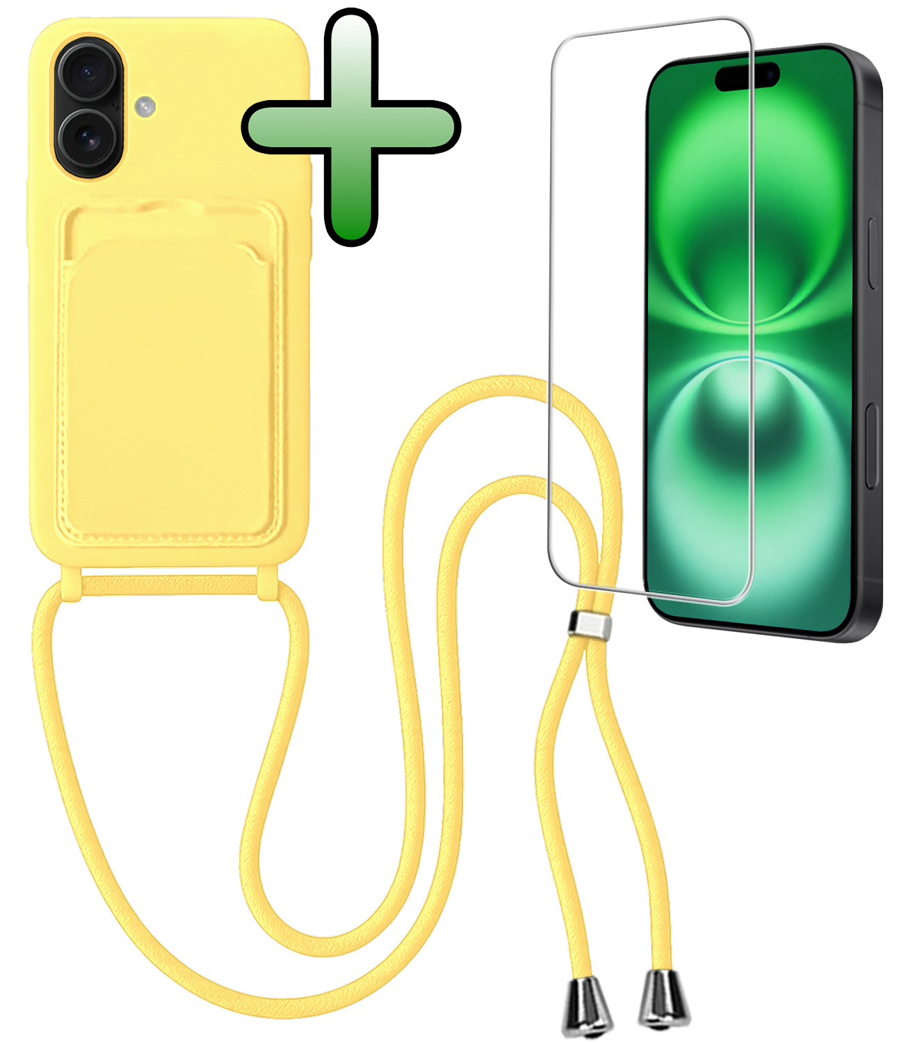BASEY. BASEY. iPhone 16 Hoesje Pashouder met Koord Met Screenprotector - Geel