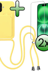 BASEY. BASEY. iPhone 16 Hoesje Pashouder met Koord Met 2x Screenprotector - Geel