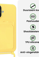 BASEY. BASEY. iPhone 16 Hoesje Pashouder met Koord Met 2x Screenprotector - Geel