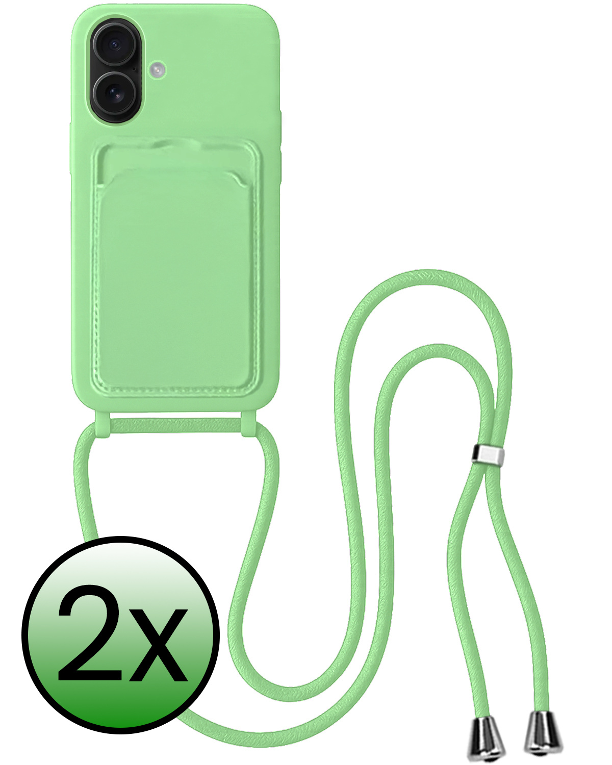 BASEY. BASEY. iPhone 16 Hoesje Pashouder met Koord - Groen - 2 PACK