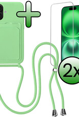 BASEY. BASEY. iPhone 16 Hoesje Pashouder met Koord Met 2x Screenprotector - Groen