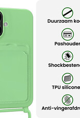 BASEY. BASEY. iPhone 16 Hoesje Pashouder met Koord Met 2x Screenprotector - Groen