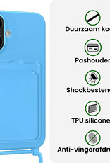 BASEY. BASEY. iPhone 16 Hoesje Pashouder met Koord Met Screenprotector - Lichtblauw