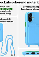 BASEY. BASEY. iPhone 16 Hoesje Pashouder met Koord Met Screenprotector - Lichtblauw