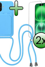 BASEY. BASEY. iPhone 16 Hoesje Pashouder met Koord Met 2x Screenprotector - Lichtblauw