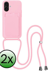 BASEY. BASEY. iPhone 16 Hoesje Pashouder met Koord - Lichtroze - 2 PACK